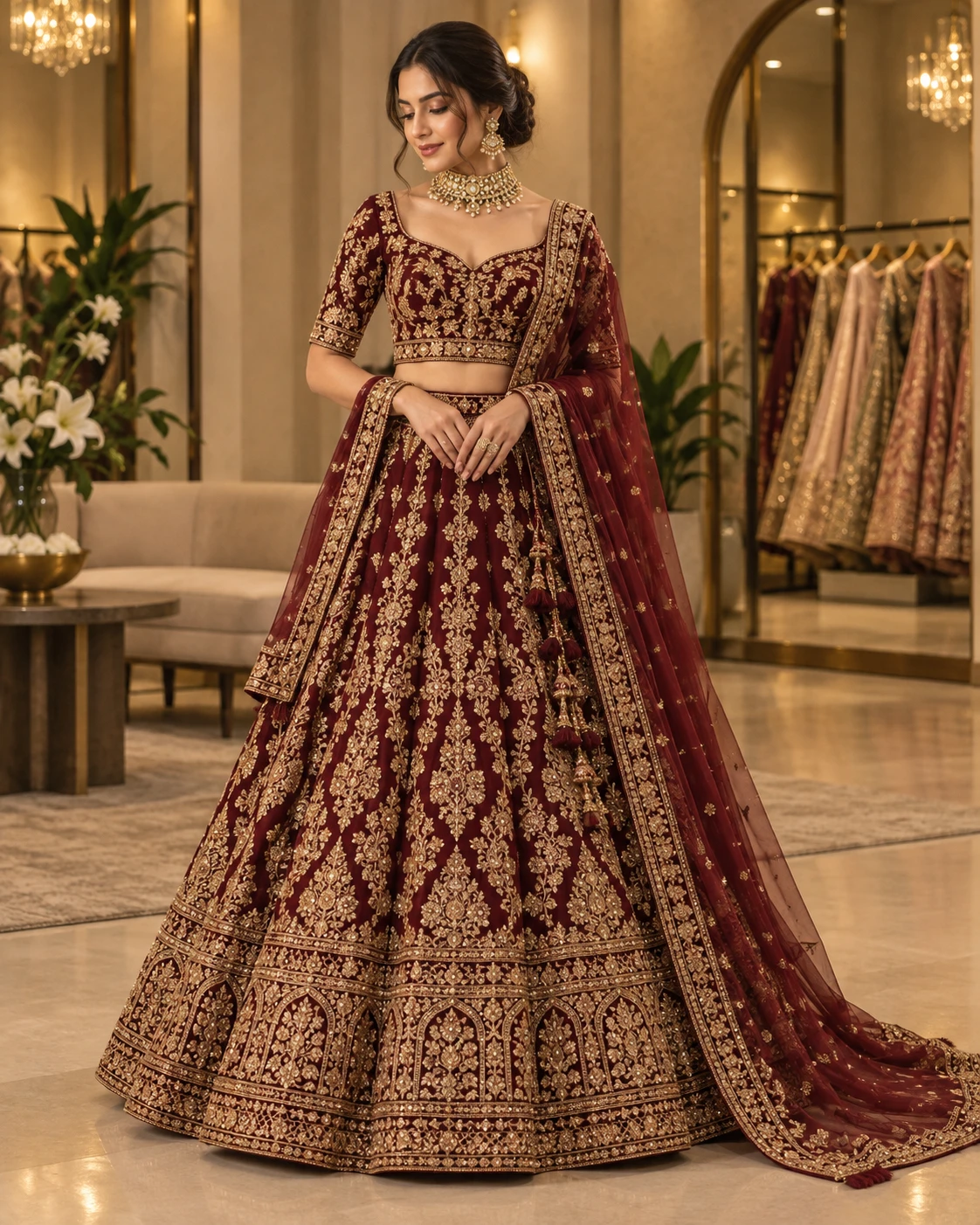 Rajwada Maroon & Gold Bridal Lehenga