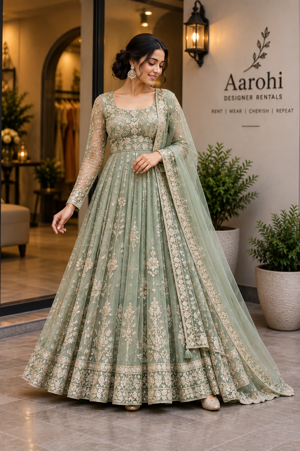 Meher Sage Green Embroidered Anarkali