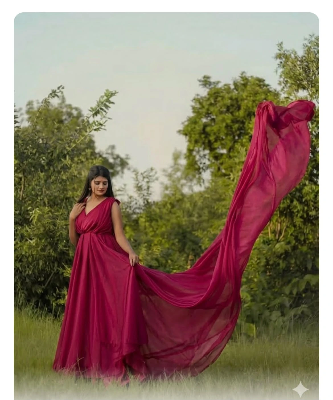 Wine Magenta Long-Train Gown