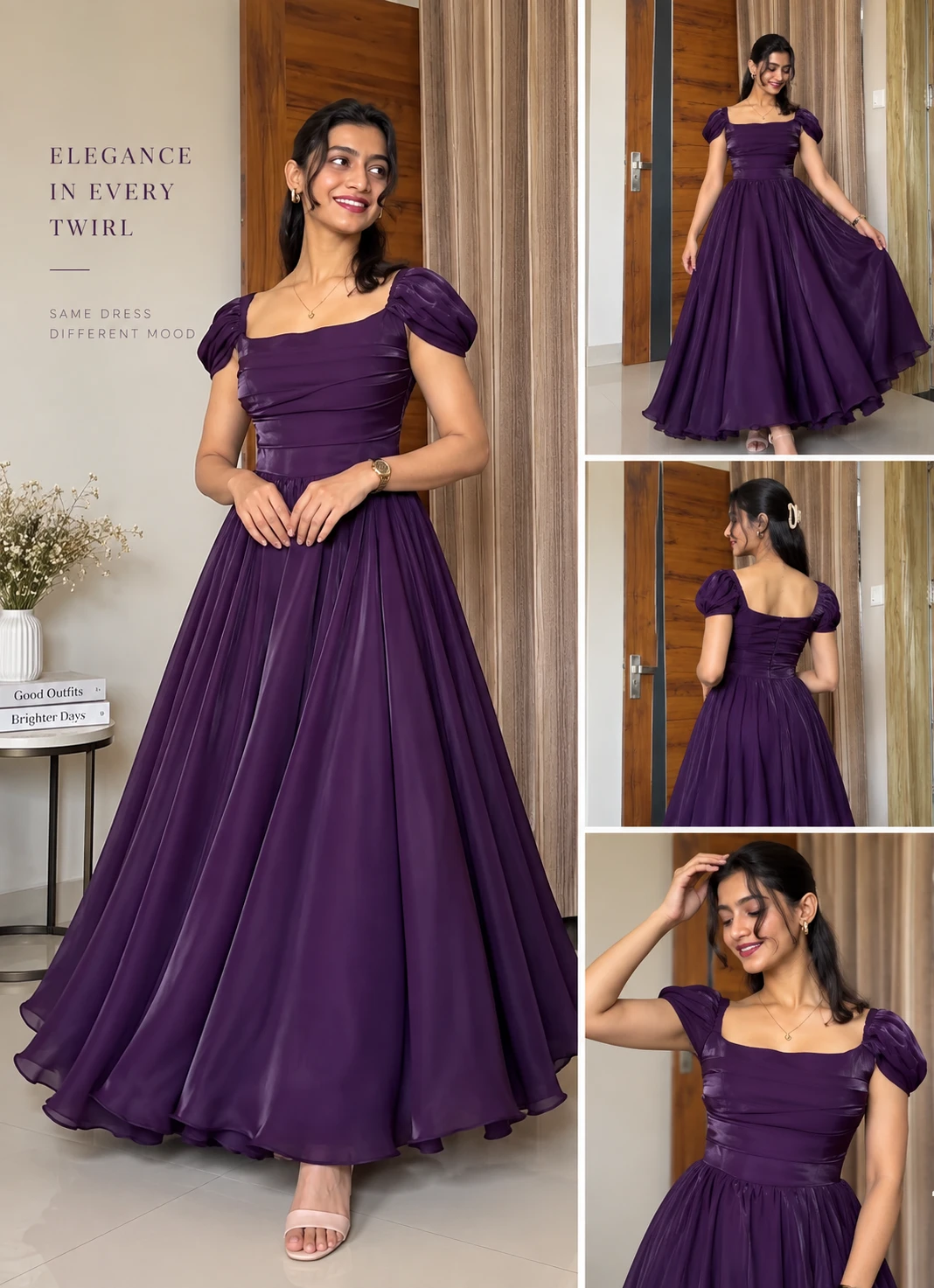 Royal Purple Puff-Sleeve Gown