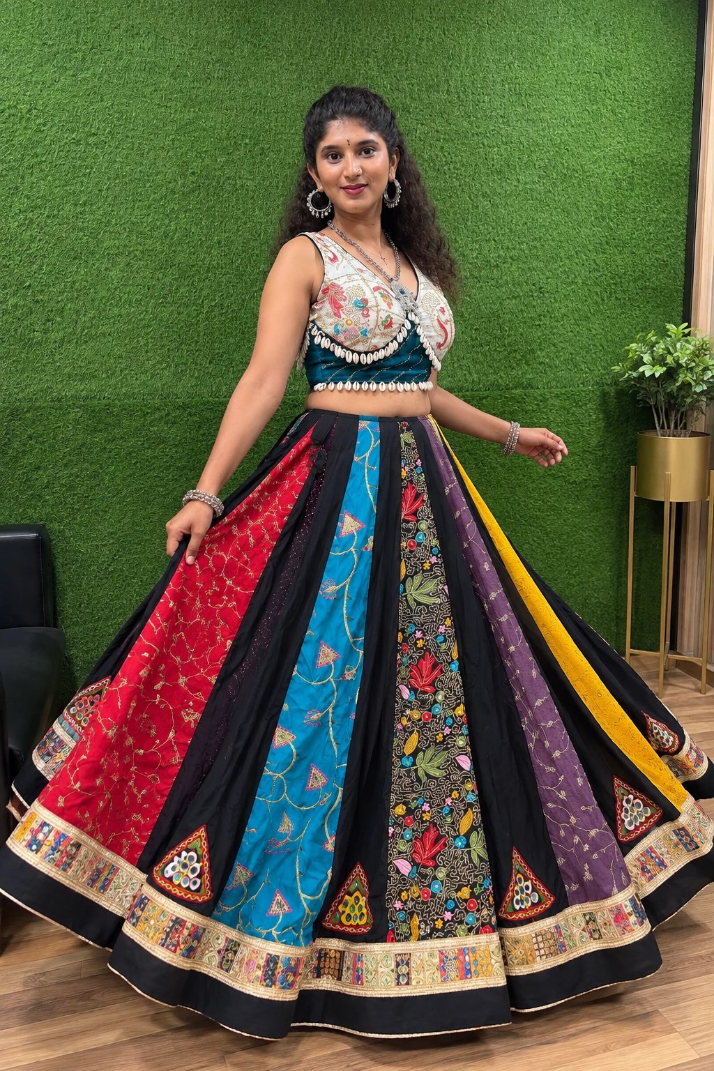 Black & Multicolour Garba Lehenga Set