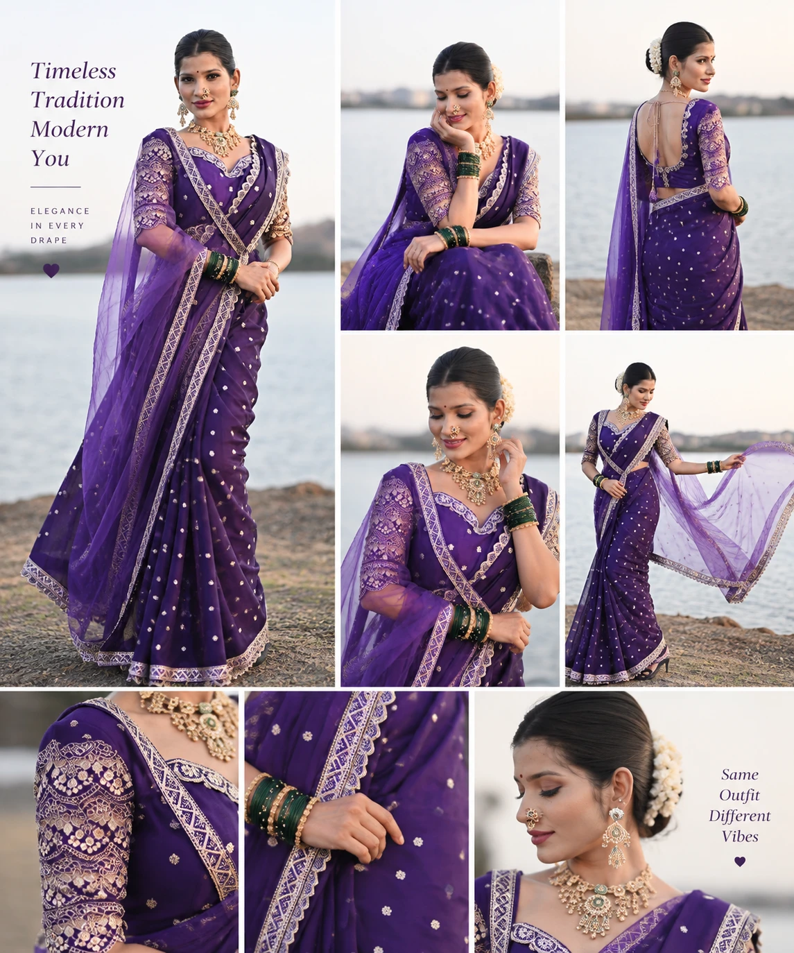 Royal Purple Embellished Saree Set